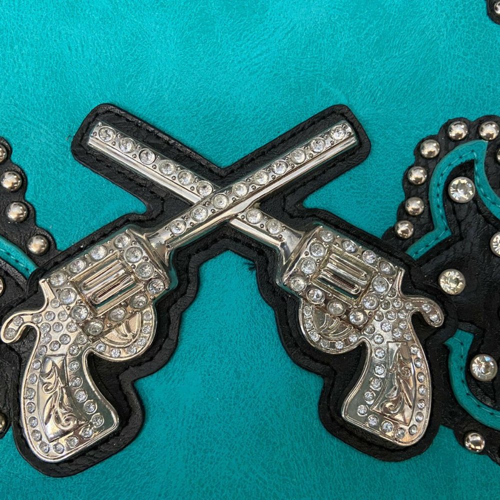 Women's Western Purse, Conceal And Carry Teal Black Bling, Country Glam Handbag - Picture 2 of 8